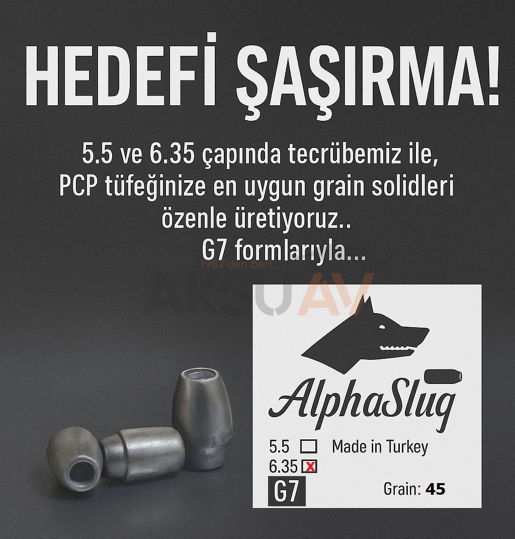 AlphaSlug 6.35 mm 45 Grain G7 Solid Havalı Saçma (100 Adet)