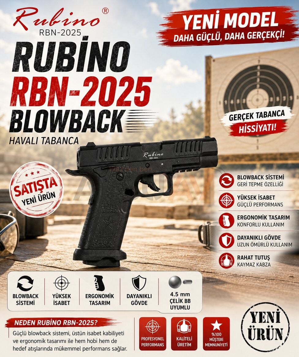Rubino RBN-2015 Siyah 4.5 mm Blowbackli Havalı Tabanca