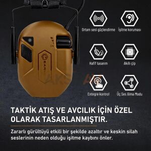 Earmor M300T-IPSC Edition Elektronik Atış Kulaklığı Kulak Koruması (Kahve-Coyote)