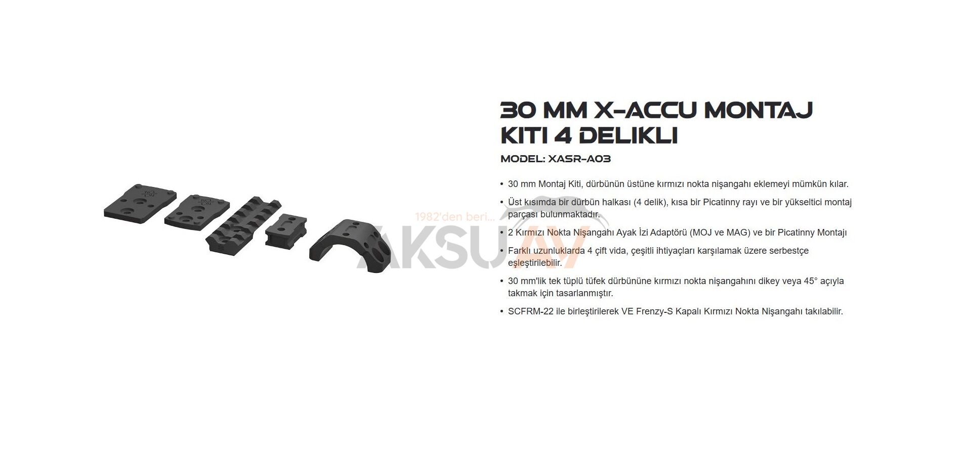 Vector Optics X-Accu 30 mm 4 Delikli Dürbün Montaj Aksesuar Kiti