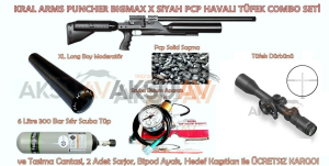 Kral Puncher Bigmax X Siyah Combo FULL PCP Havalı Tüfek Seti (Scuba + FFP Dürbün + Moderator)