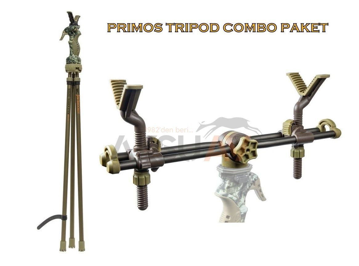 Primos Tripod Combo, Gen3 Trigger Stick Kamuflaj ve 2-Point Gun Rest Seti (18-38 Inç - Küçük Boy)