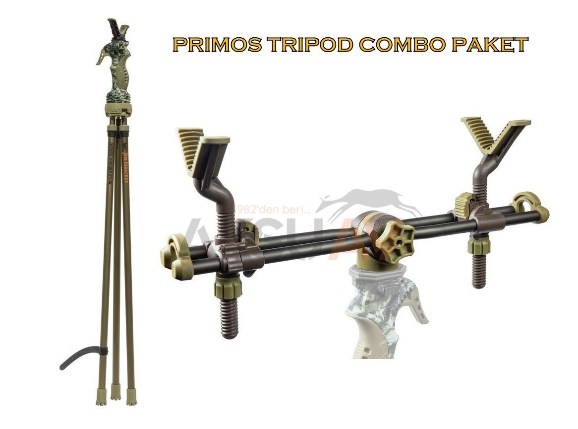 Primos Tripod Combo, Gen3 Trigger Stick Kamuflaj ve 2-Point Gun Rest Seti (24-62 Inç - Büyük Boy)