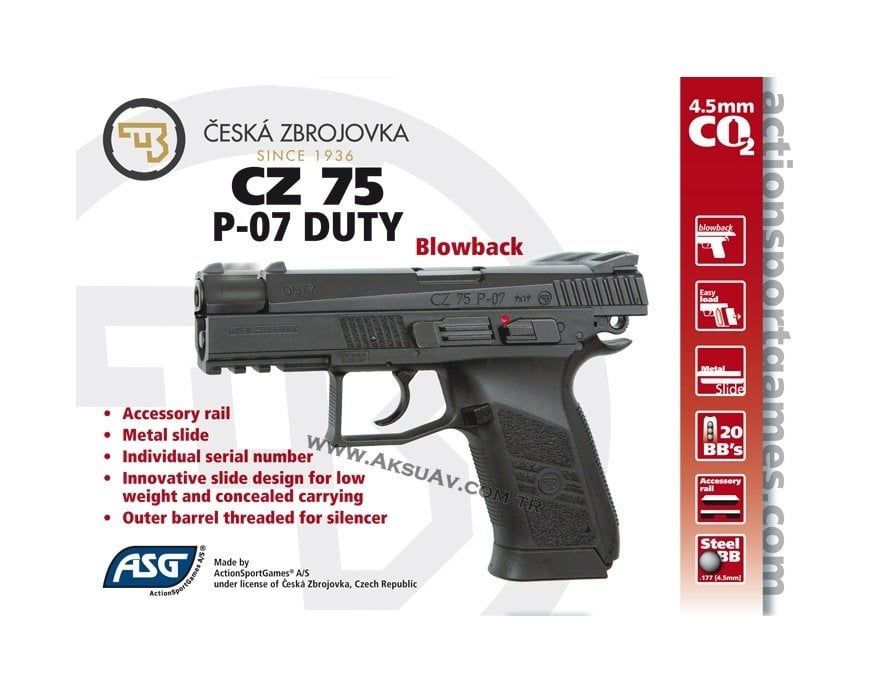 ASG CZ75 P-07 Duty Siyah Blowbackli Havalı Tabanca