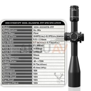 DiscoveryOpt XED 6-36x56 SFIR FFP MRAD Tüfek Dürbünü (Zero Stop)