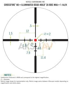 Vortex Crossfire HD 1-4x24 Illuminated Dead-Hold® 2A BDC Tüfek Dürbünü (Moa)