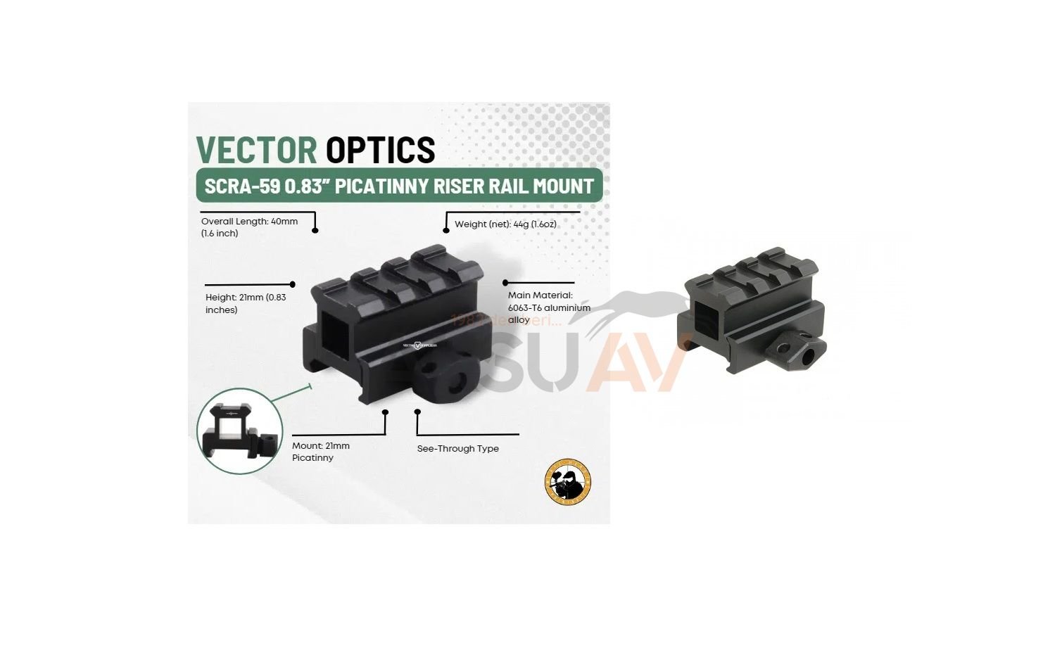 Vector Optics 22-22 mm Pikatini Yükseltici Ray Adaptör