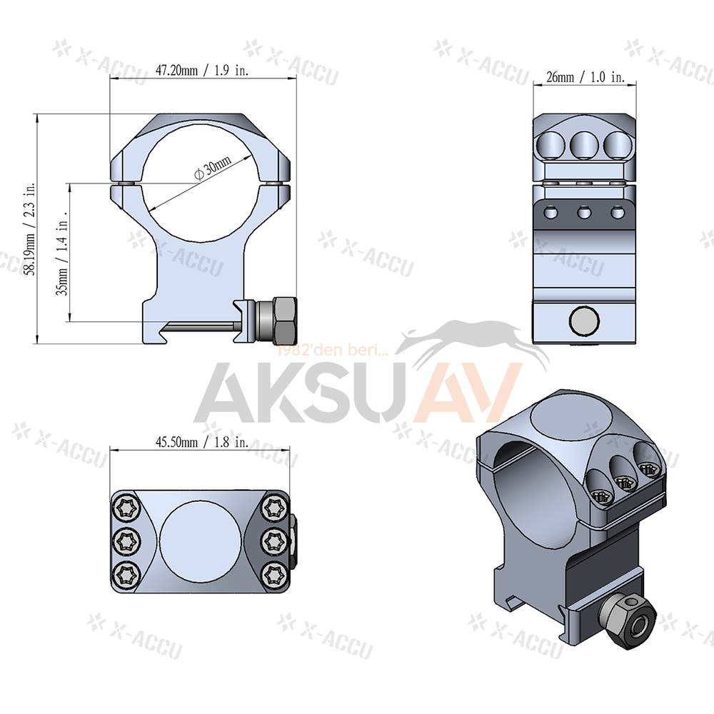Vector Optics XASR-3002 Çift Parça Orta Boy Dürbün Ayağı, 30-22